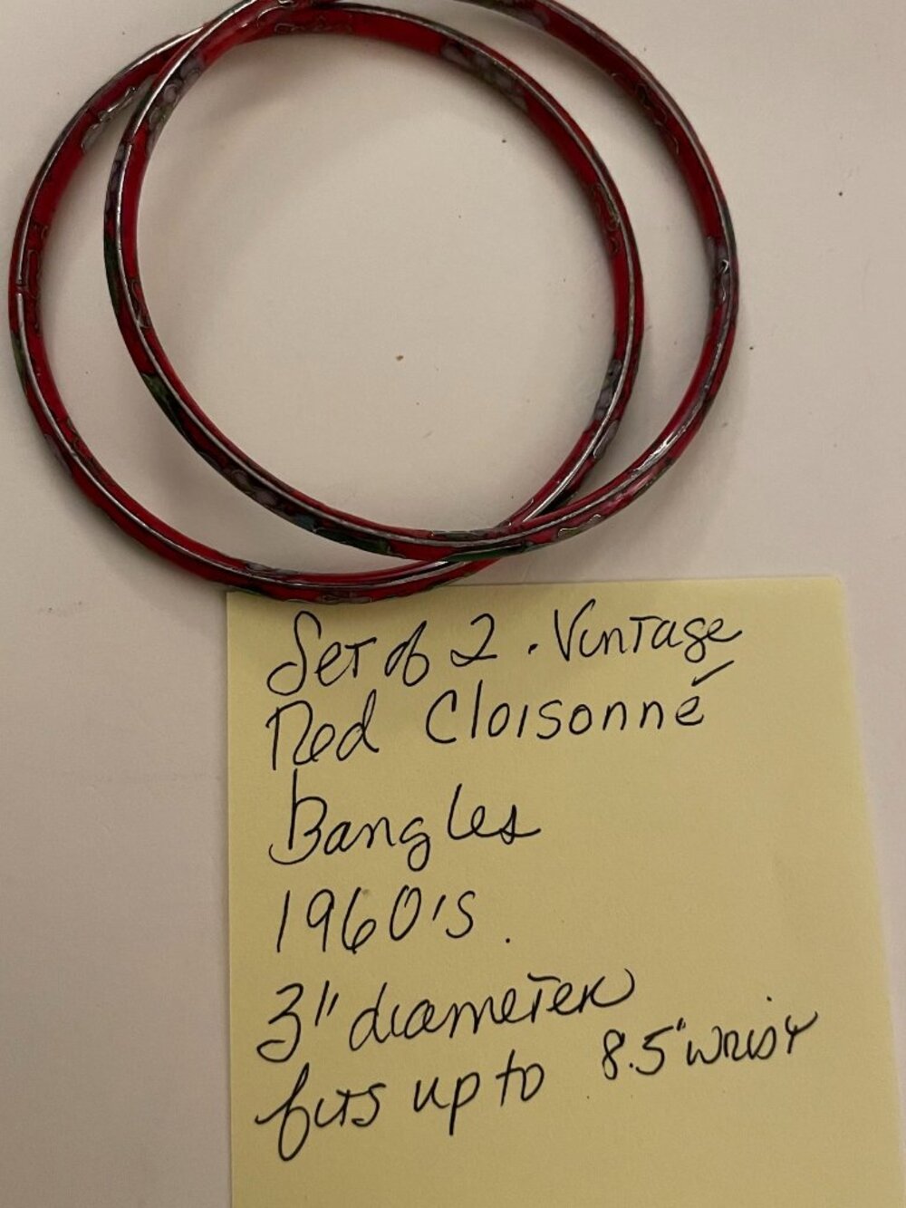 Vintage Jewelry Bundle Set of 2 Red Cloisonne Bangles 1960s Retro 20 grams Boho - Picture 14 of 14